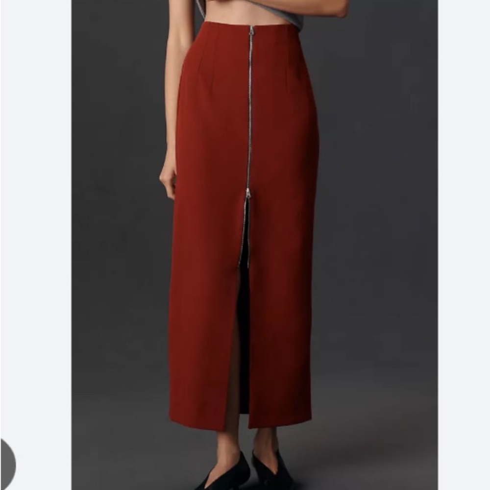 Anthropologie Red Midi Pencil Skirt with Slit Maeve